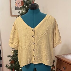 Roolee Light Yellow Button-Down V-Neck Top